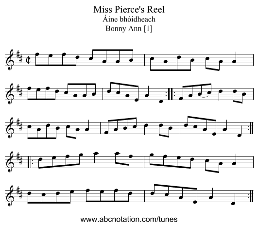 Miss Pierce's Reel - staff notation