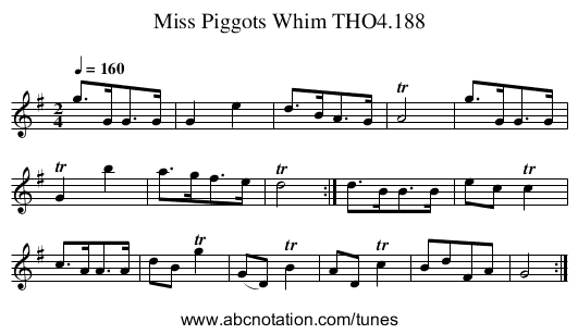 Miss Piggots Whim THO4.188 - staff notation