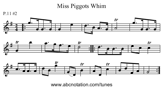 Miss Piggots Whim - staff notation