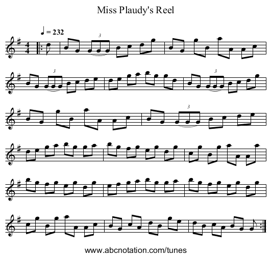 Miss Plaudy's Reel - staff notation