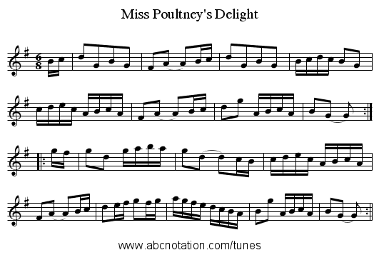 Miss Poultney's Delight - staff notation