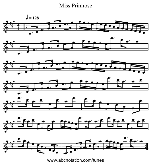 Miss Primrose - staff notation