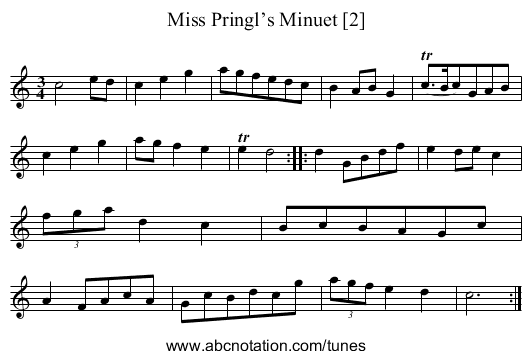 Miss Pringl’s Minuet [2] - staff notation