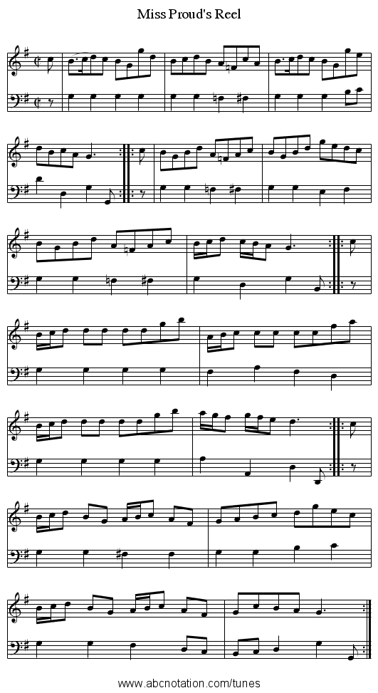 Miss Proud's Reel - staff notation