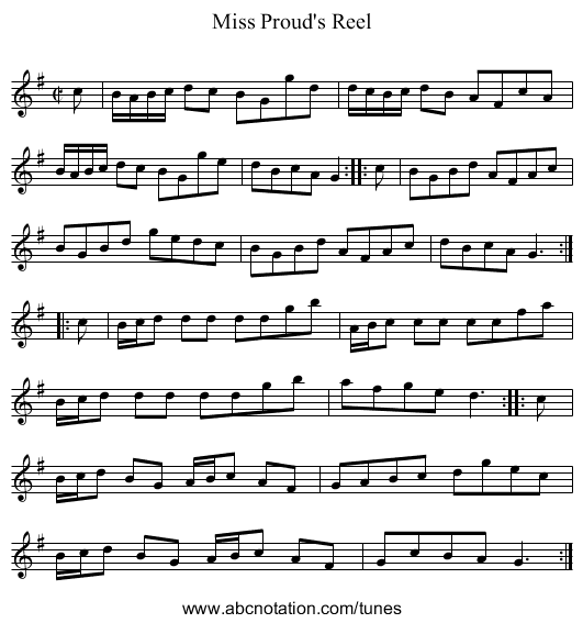 Miss Proud's Reel - staff notation