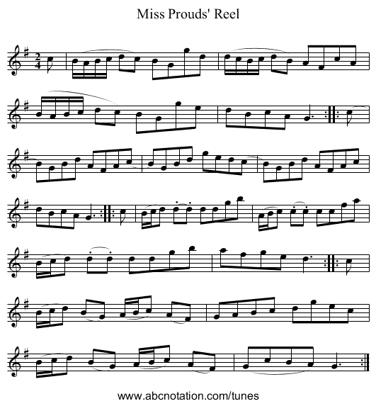 Miss Prouds' Reel - staff notation