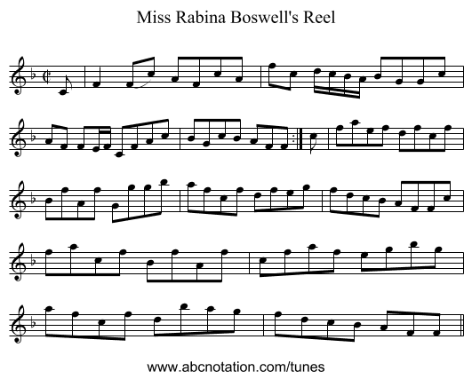 Miss Rabina Boswell's Reel - staff notation
