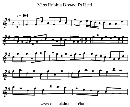 Miss Rabina Boswell's Reel. - staff notation