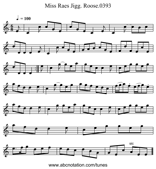 Miss Raes Jigg. Roose.0393 - staff notation