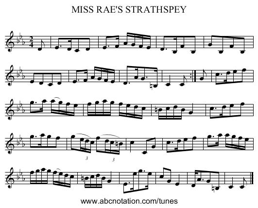 MISS RAE'S STRATHSPEY - staff notation