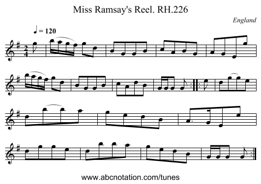 Miss Ramsay's Reel. RH.226 - staff notation