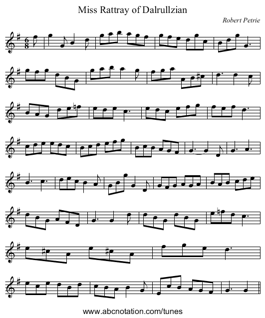 Miss Rattray of Dalrullzian - staff notation