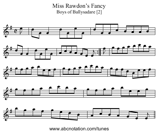 Miss Rawdon’s Fancy - staff notation