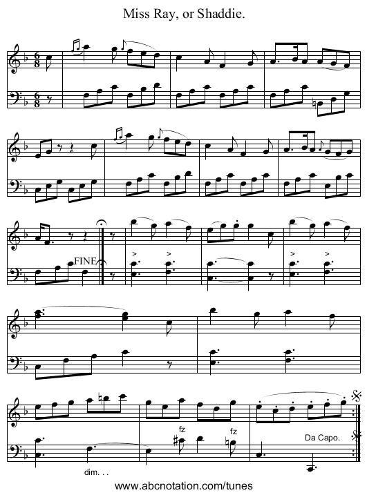 Miss Ray, or Shaddie. - staff notation