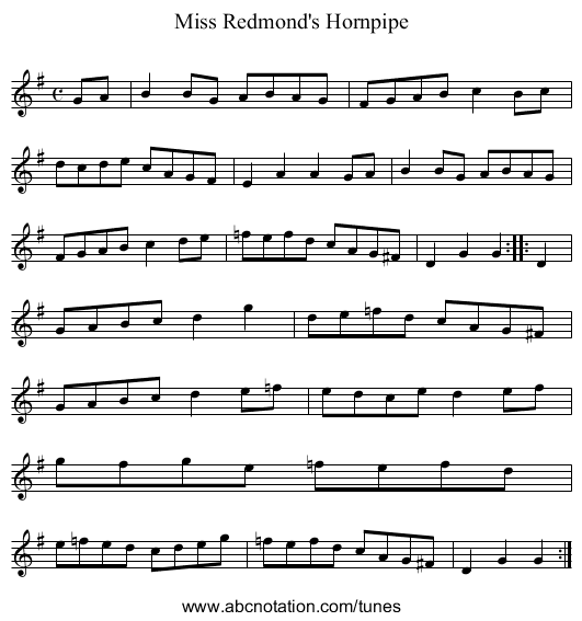 Miss Redmond's Hornpipe - staff notation