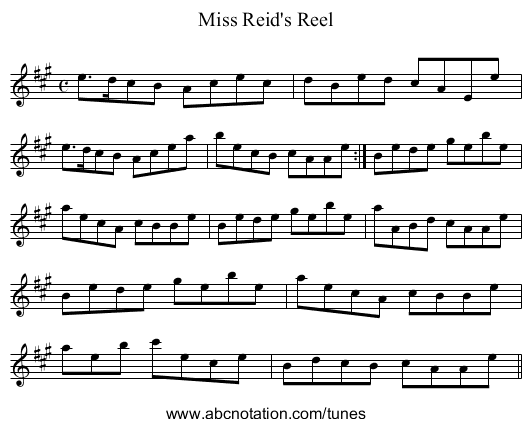 Miss Reid's Reel - staff notation
