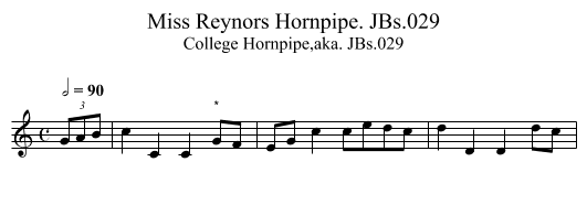 Miss Reynors Hornpipe. JBs.029 - staff notation