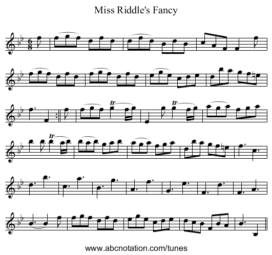 Miss Riddle's Fancy - staff notation