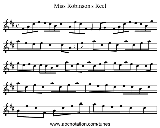 Miss Robinson's Reel - staff notation