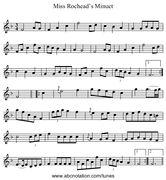 Miss Rochead’s Minuet - staff notation