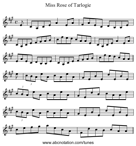 Miss Rose of Tarlogie - staff notation