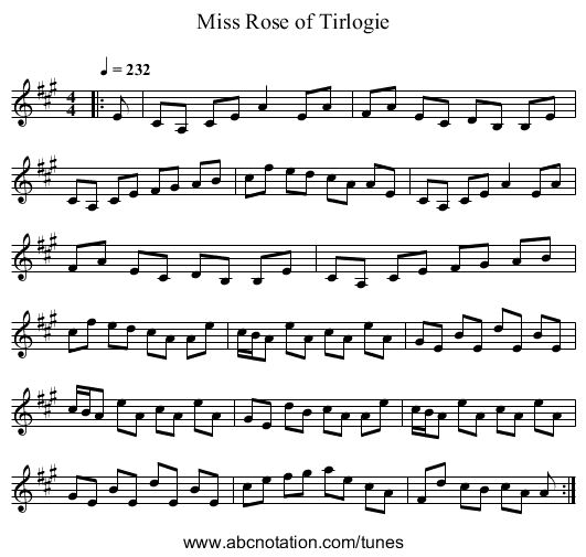 Miss Rose of Tirlogie - staff notation