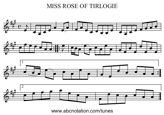MISS ROSE OF TIRLOGIE - staff notation