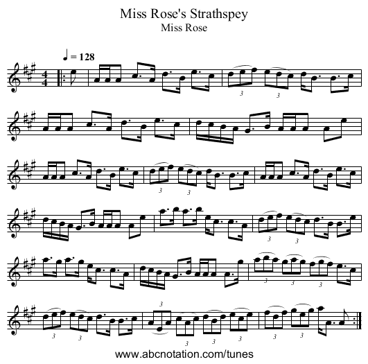 Miss Rose's Strathspey - staff notation