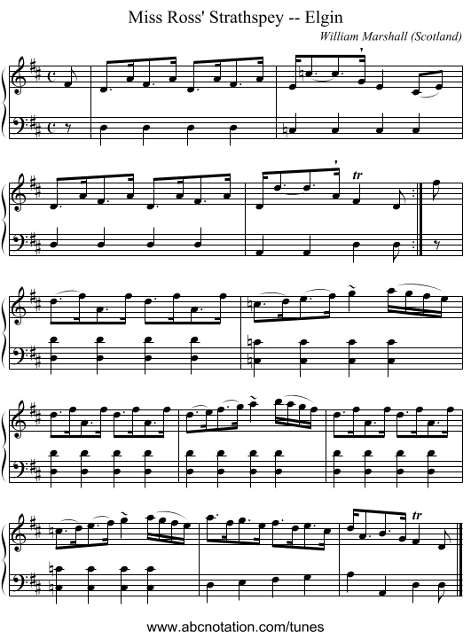 Miss Ross' Strathspey -- Elgin - staff notation