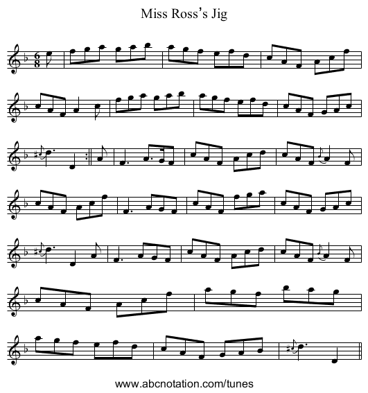 Miss Ross’s Jig - staff notation