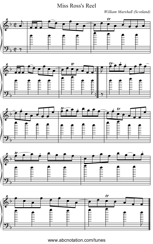 Miss Ross's Reel - staff notation