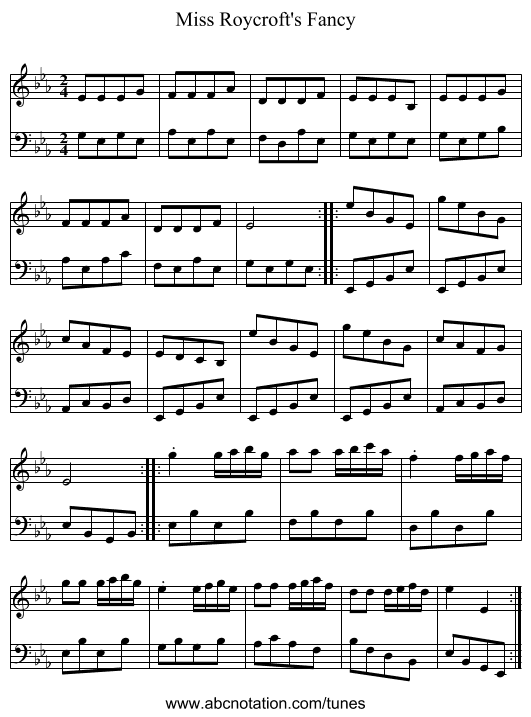 Miss Roycroft's Fancy - staff notation