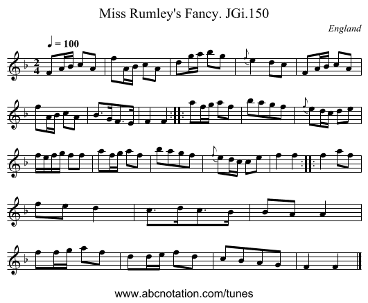 Miss Rumley's Fancy. JGi.150 - staff notation
