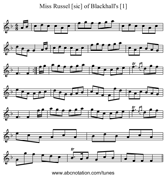 Miss Russel [sic] of Blackhall's [1] - staff notation
