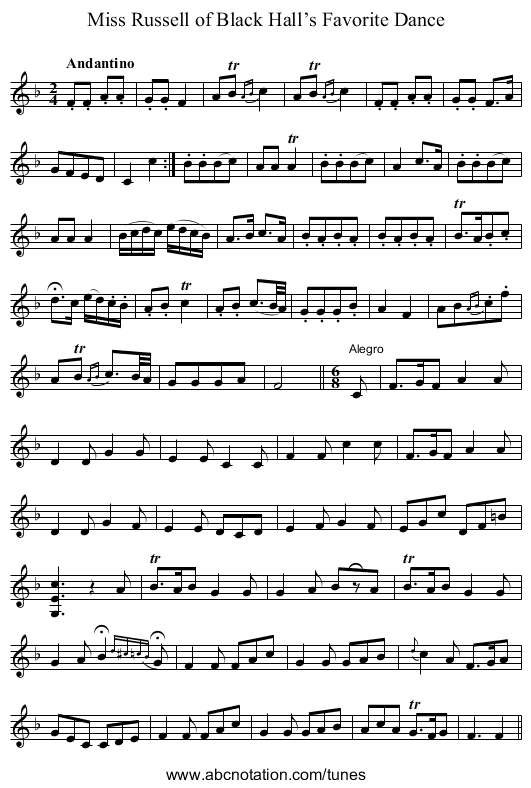 Miss Russell of Black Hall’s Favorite Dance - staff notation