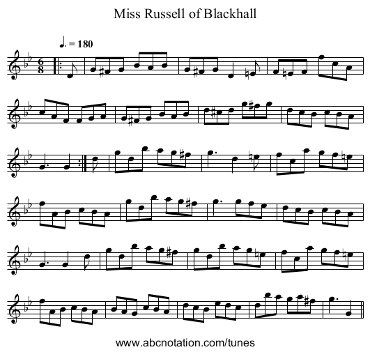 Miss Russell of Blackhall - staff notation