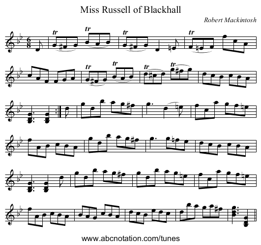 Miss Russell of Blackhall - staff notation