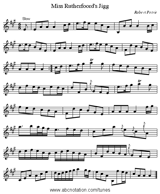 Miss Rutherfoord's Jigg - staff notation
