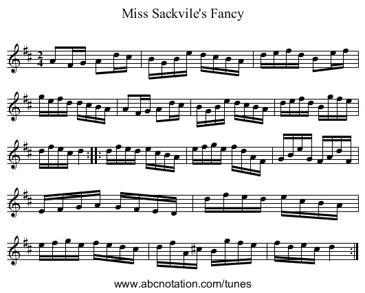 Miss Sackvile's Fancy - staff notation