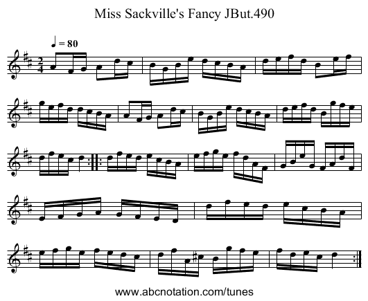 Miss Sackville's Fancy JBut.490 - staff notation