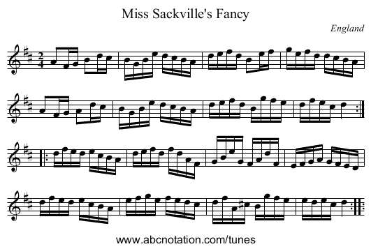 Miss Sackville's Fancy - staff notation