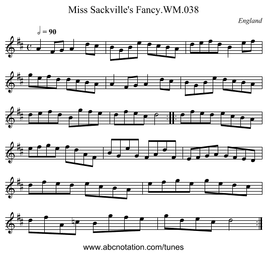 Miss Sackville's Fancy.WM.038 - staff notation