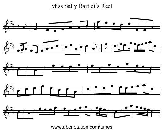 Miss Sally Bartlet’s Reel - staff notation