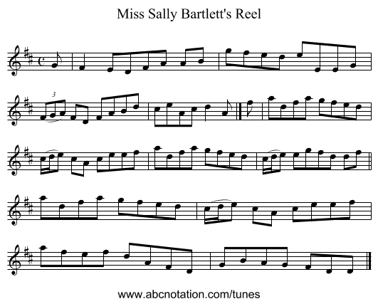 Miss Sally Bartlett's Reel - staff notation