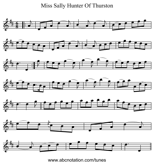 Miss Sally Hunter Of Thurston - staff notation