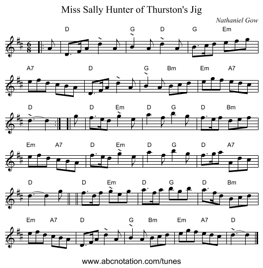Miss Sally Hunter of Thurston's Jig - staff notation