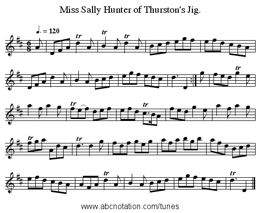 Miss Sally Hunter of Thurston's Jig. - staff notation