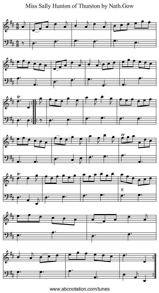 Miss Sally Hunton of Thurston by Nath.Gow - staff notation