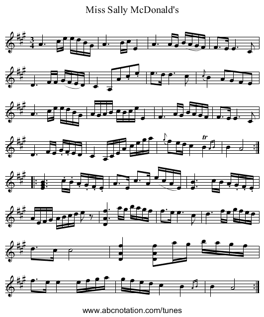 Miss Sally McDonald's - staff notation