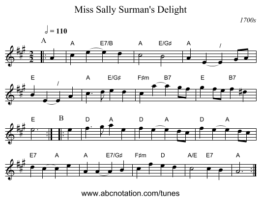 Miss Sally Surman's Delight - staff notation